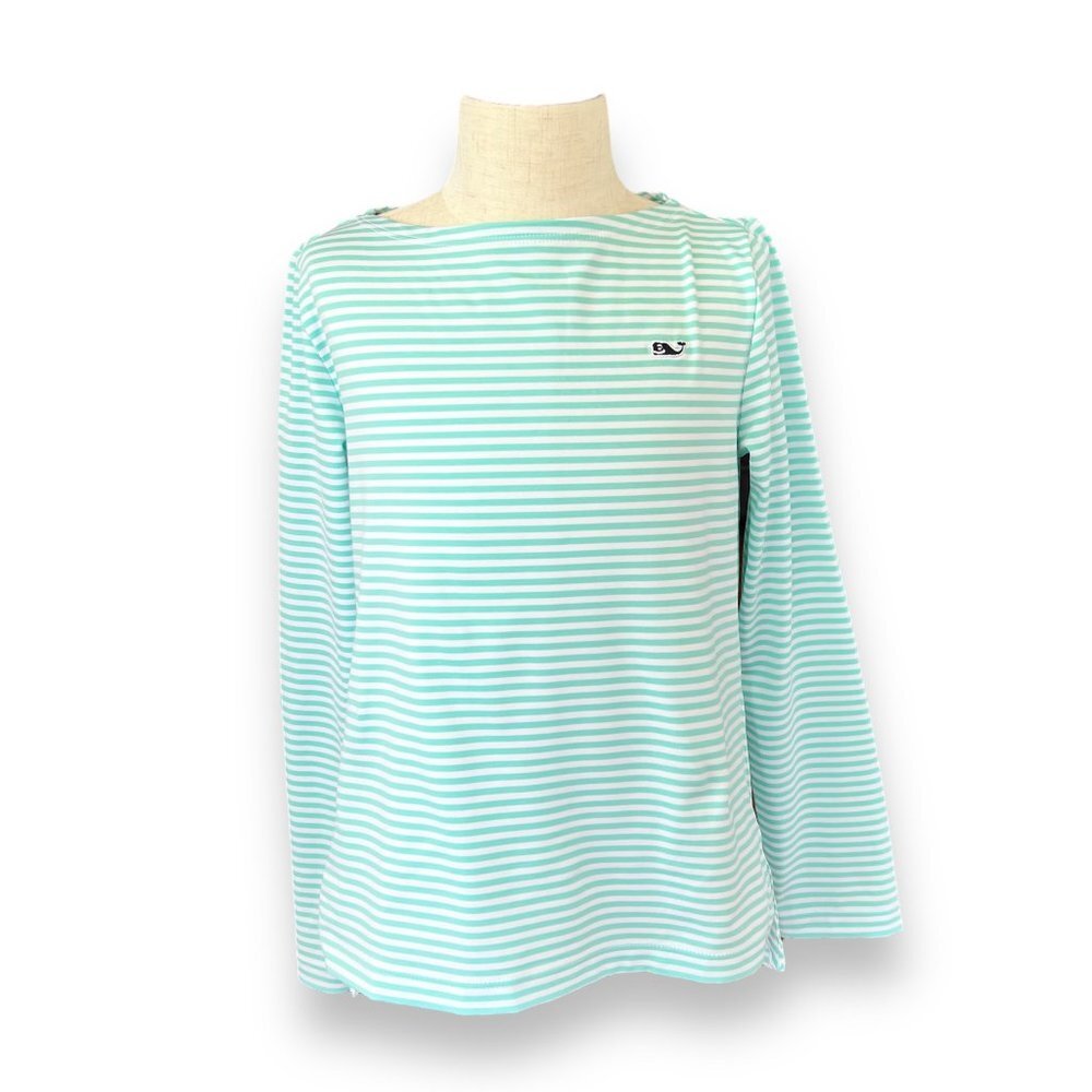 Vineyard Vines Green & White Striped Shirt - Size Z (7-8)
